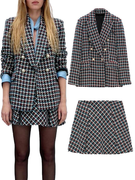 ZA winter female European and American style high-quality double-breasted all-match casual suit jacket high waist mini skirt