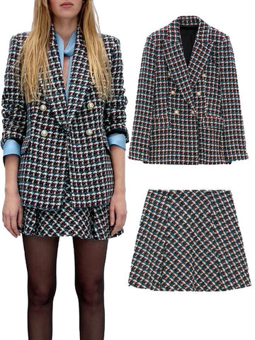 ZA winter female European and American style high-quality double-breasted all-match casual suit jacket high waist mini skirt