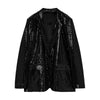 ZA winter women's clothing all-match elegant black sequined suit jacket + sequined high waist casual shorts