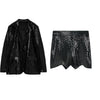 ZA winter women's clothing all-match elegant black sequined suit jacket + sequined high waist casual shorts