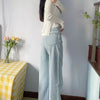 ZA2022 spring European and American style light-colored straight high-waisted thin loose wide-leg raw edge jeans