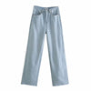 ZA2022 spring European and American style light-colored straight high-waisted thin loose wide-leg raw edge jeans