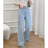 ZA2022 spring European and American style light-colored straight high-waisted thin loose wide-leg raw edge jeans