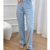 ZA2022 spring European and American style light-colored straight high-waisted thin loose wide-leg raw edge jeans