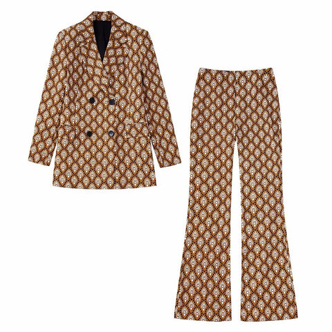 ZAA Autumn 2023 Ladies Retro Casual Lapel Double-breasted Chic Elegant Office Print Personality Suit Jacket