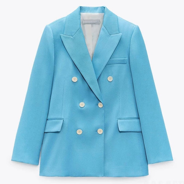 ZAAHO2022 Spring Autumn Women Pocket Jacket Coat Vintage Long Sleeve Double Breasted Female Wear Chic Blazer