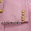 ZAAHO2022 Spring Autumn Women Vintage Pink Tweed Blazer Coat Chic Pockets Suit Jacket Female Office Outerwear