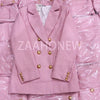 ZAAHO2022 Spring Autumn Women Vintage Pink Tweed Blazer Coat Chic Pockets Suit Jacket Female Office Outerwear
