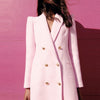 ZAAHO2022 Spring Autumn Women Vintage Pink Tweed Blazer Coat Chic Pockets Suit Jacket Female Office Outerwear
