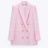 ZAAHO2022 Spring Autumn Women Vintage Pink Tweed Blazer Coat Chic Pockets Suit Jacket Female Office Outerwear