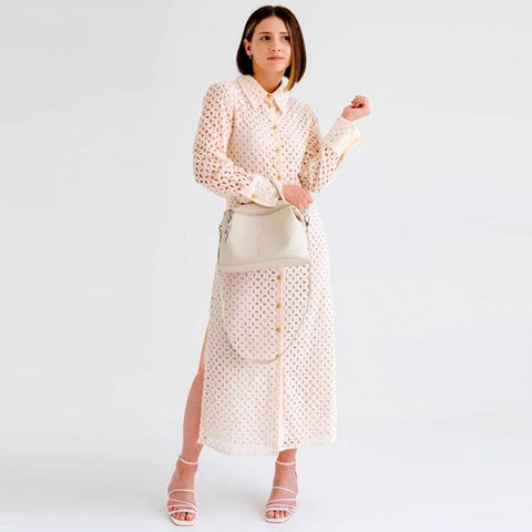 ZAAHO 2022 Spring Summer Women Sexy Hollow Shirt Midi Dress Chic Embroidery Long Sleeve Elegant Party Dersses Ladies Vestidos