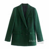 ZAAHO2022Women Double-Breasted Casual Green Blazer Jacket Office Lady Long Sleeve Elegant Outwear Chic Tops