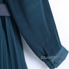 ZAAHO2023 Spring Autumn Women Vintage Pleated Midi Dress Casual With Belt Long Sleeve Elegant Party Dresses Ladies