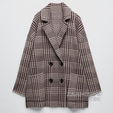 ZAAHOAutumn Winter Women Vintage Plaid Blazer Jacket Casual Button Suit Coat Office Ladies Outwear Female