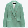 ZAAHOAutumn Women Blazer Slim Hounstooth Green Blazers Elegant Notched Jackets Office Ladies