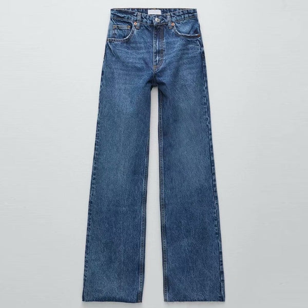 ZAAHOAutumn Women Casual Straight Jeans Bottom Harajuku Boyfriend Long High Waist Pants Female