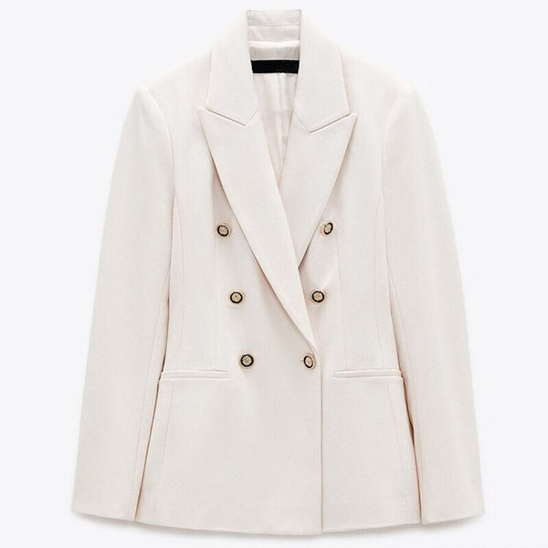 ZAAHOSpring Autumn Women Double Breasted White Clothing Office Ladies Workplace Jacket Blazer Suit Femme