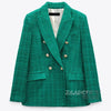ZAAHOSpring Autumn Women Casual Tweed Blazer Vintage Office Jacket Double Breasted Tops Coat Female