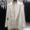 ZAAHOSpring Autumn Women Vintage White Tweed Blazers Coat Chic Button Solid Outerwear Elegant Office Suit Jacket Ladies