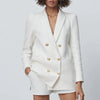 ZAAHOSpring Autumn Women Vintage White Tweed Blazers Coat Chic Button Solid Outerwear Elegant Office Suit Jacket Ladies