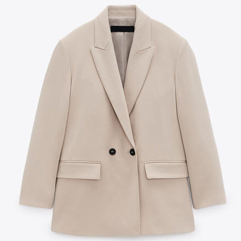 ZAAHOWomen Spring Autumn Solid Color Casual Office Blazer Coat Double Breasted Long Sleeve Jackets Ladies