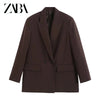 ZABA Women Double Breasted Loose Fitting Blazer Coat Vintage Long Sleeve Pockets Female Outerwear Chic Veste Femme