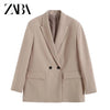 ZABA Women Double Breasted Loose Fitting Blazer Coat Vintage Long Sleeve Pockets Female Outerwear Chic Veste Femme