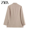 ZABA Women Double Breasted Loose Fitting Blazer Coat Vintage Long Sleeve Pockets Female Outerwear Chic Veste Femme