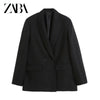 ZABA Women Double Breasted Loose Fitting Blazer Coat Vintage Long Sleeve Pockets Female Outerwear Chic Veste Femme