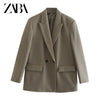 ZABA Women Double Breasted Loose Fitting Blazer Coat Vintage Long Sleeve Pockets Female Outerwear Chic Veste Femme