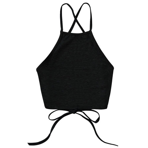 Halter Cropped Open Back Tank Top Sleeveless Casual Solid Sexy Backless Bandage Tube Top Short Summer Strap Women Top