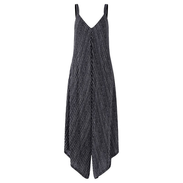Long Black Rompers Womens Jumpsuit Sexy Strapless Casual Striped Loose Bohemian Beach Wear Backless Summer Overalls