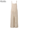 New Summer Rompers Women Jumpsuits  Plus Size Sleeveless Straps Pockets Solid Wide Leg Retro Full Length Overalls
