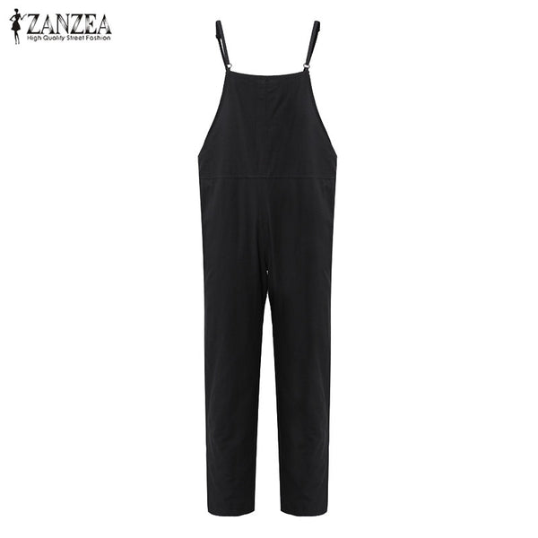 Playsuit Rompers Womens Jumpsuits Casual Pockets Sleeveless Strap Solid Loose Jumpsuit Summer Plus Size Ovearalls
