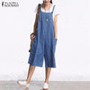 Sexy Rompers Womens Jumpsuit Vintage Sleeveless Fashion Wide Leg Pants Denim Calf Length Solid Overalls Plus Size