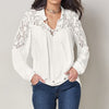 2022 Summer Autumn Women Lapel Long Sleeve Blouse Solid Lace Crochet Shirt Casual Baggy Blusas Office White Top Plus Size