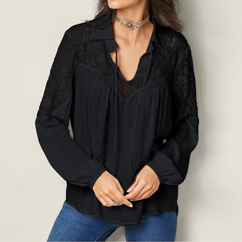 2022 Summer Autumn Women Lapel Long Sleeve Blouse Solid Lace Crochet Shirt Casual Baggy Blusas Office White Top Plus Size