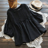 Summer Blusa Women Casual Cotton Linen Blosue Vintage O-neck 3/4 Lantern Sleeve Pleated Shirt Ruffle Work Office Top