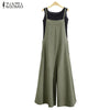 2022 Summer Women Oversized Cotton Linen Strap Long Wide Leg Romper Dungaree Bib Overalls Casual Loose Solid Jumpsuit