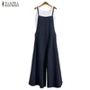 2022 Summer Women Oversized Cotton Linen Strap Long Wide Leg Romper Dungaree Bib Overalls Casual Loose Solid Jumpsuit
