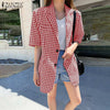 ZANZEA 2022 Women's Check Blazers Casual Coats Long Sleeve Outwears Female Single Button Plaid Overcoats  Tops