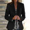 ZANZEA 2022 Femme Clothing Solid Coat Outwear Office Jackets Women Autumn Vintage Blazer Full Sleeve Collared Suit Button Poncho