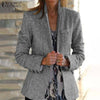 ZANZEA 2022 Femme Clothing Solid Coat Outwear Office Jackets Women Autumn Vintage Blazer Full Sleeve Collared Suit Button Poncho