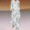 ZANZEA 2023 Bohemina Spring Printed Maxi Dress Women's Floral Sundress Long Sleeve Maxi Vestidos Female V neck Robe