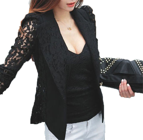 Blazers Spring Elegant Women Lace Crochet Hollow Long Sleeve Blazer Slim  Casual Work Suits Jacket Coat Plus Size