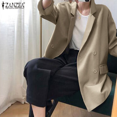 ZANZEA Casual Autumn Blazers Women Long Sleeve Lapel Neck Blazer Jackets Female Thin Coats Outwear Elegant Office Work Suits
