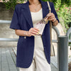 ZANZEA Elegant Women Blazers 2022 Summer Office Lady Cotton Solid Coats Casual Short Sleeve Loose Lapel Outwears