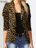 ZANZEA Ladies Office Suits 2023 Women Blazer Spring Summer Female Leopard Printed Lapel Coat Oversized Button Outwear 1