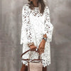 ZANZEA Spring Solid Dress Elegant Long Flare Sleeve Hollow Out Midi Vestidos Robe Femme Women Lace Crochet Sundress 2PCS