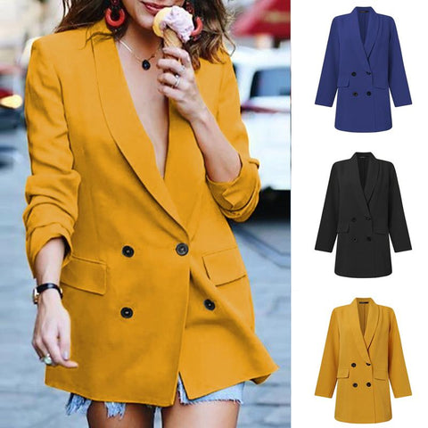 ZANZEA Female Double-breasted Blazer Oversize 2022 Women Office Suits Autumn Ladies Shawl Collar Coat Casual Solid Work Wear
